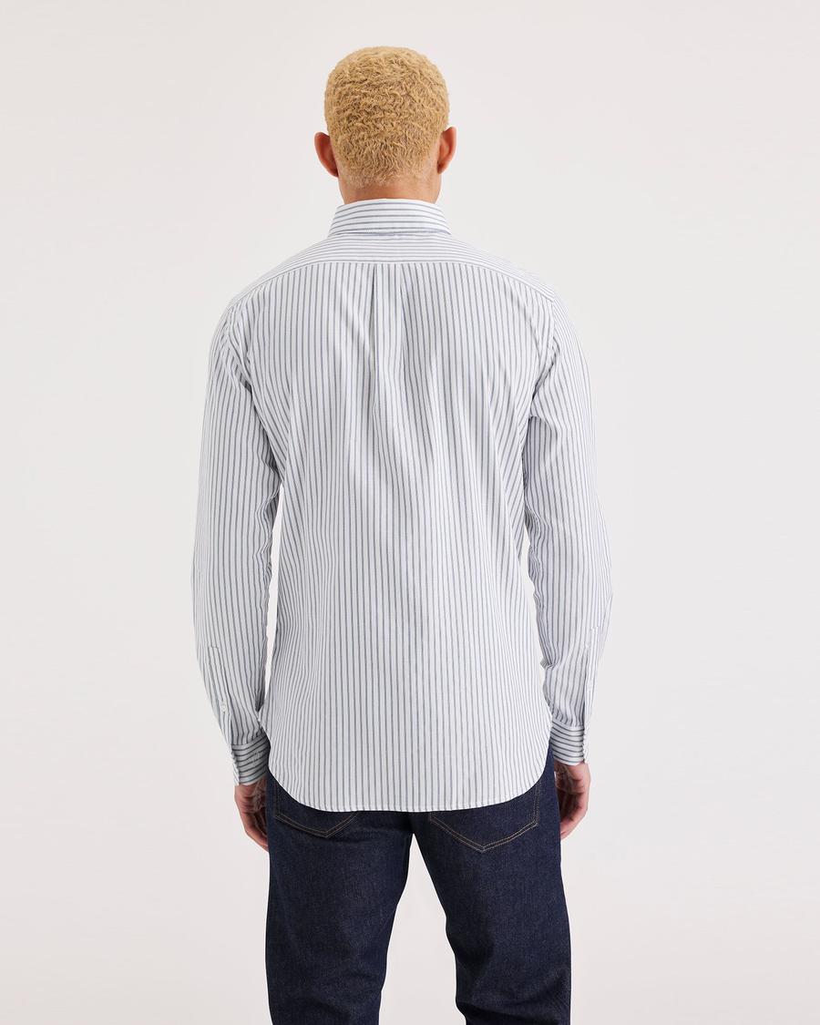 Back view of model wearing Trace Dobby Lucent White Crafted Shirt, Slim Fit.