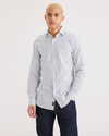 Front view of model wearing Trace Dobby Lucent White Crafted Shirt, Slim Fit.