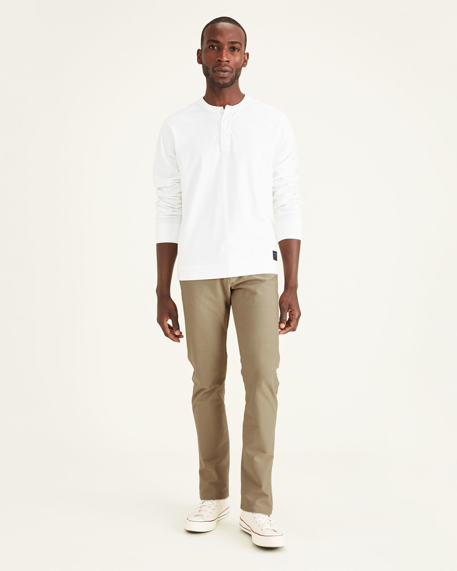 Front view of model wearing True Chino Comfort Knit Chinos, Slim Fit.