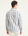 Back view of model wearing Tullis Sunset Blue Alpha Spread Collar Shirt, Slim Fit.