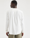 Back view of model wearing Undyed Cotton Linen Popover Band Collar Shirt, Regular Fit.