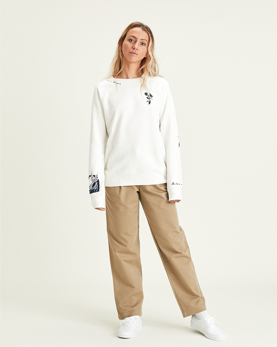 View of model wearing Undyed Greige Dockers® x Maud Le Car Icon Sweatshirt.