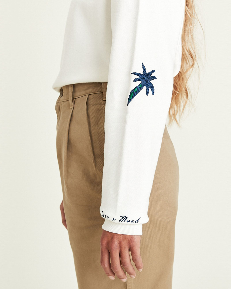 Side view of model wearing Undyed Greige Dockers® x Maud Le Car Icon Sweatshirt.