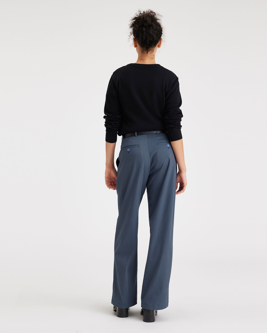 Back view of model wearing Vintage Indigo High Wide Pant, Pleated.