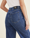 View of model wearing Visalia Jean Cut Pants, High Straight Fit.