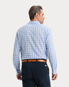 View of model wearing Vista Blue Ultimate Shirt, Regular Fit.