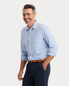 View of model wearing Vista Blue Ultimate Shirt, Regular Fit.