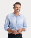 View of model wearing Vista Blue Ultimate Shirt, Regular Fit.