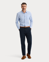 View of model wearing Vista Blue Ultimate Shirt, Regular Fit.