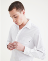 View of model wearing Westward Lucent White Original Button Up, Slim Fit.