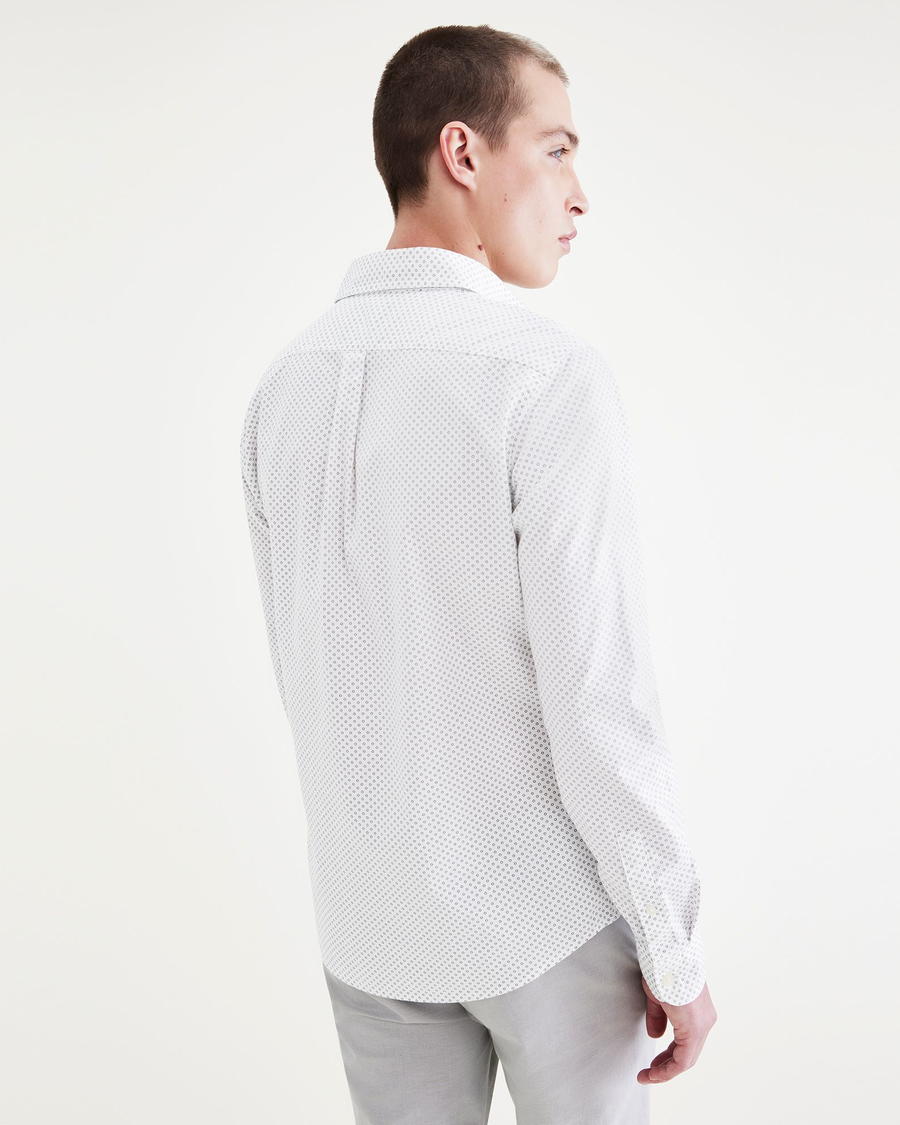 Back view of model wearing Westward Lucent White Original Button Up, Slim Fit.