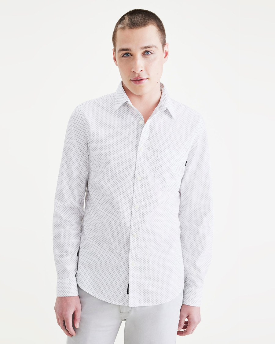 Front view of model wearing Westward Lucent White Original Button Up, Slim Fit.