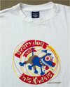 View of model wearing White Every Dog Printed Tee Shirt, Standard Fit - M.