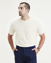 Front view of model wearing White Pocket Tee, Regular Fit.