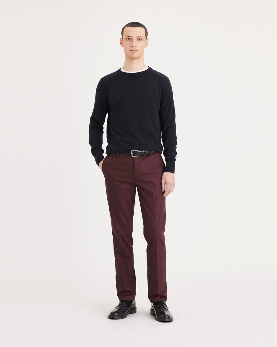 Front view of model wearing Winetasting Signature Iron Free Khakis, Slim Fit with Stain Defender®.