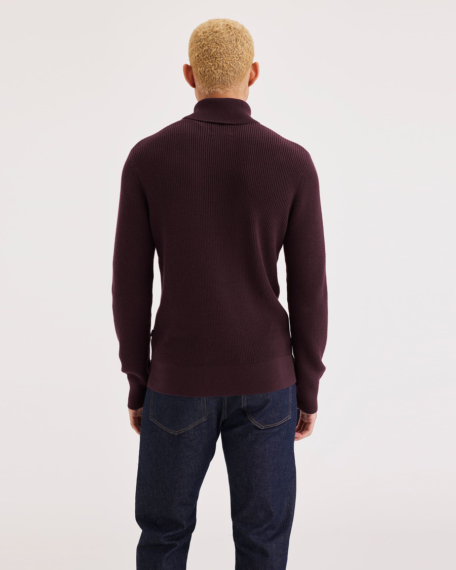 Back view of model wearing Winetasting Turtleneck Sweater, Regular Fit.