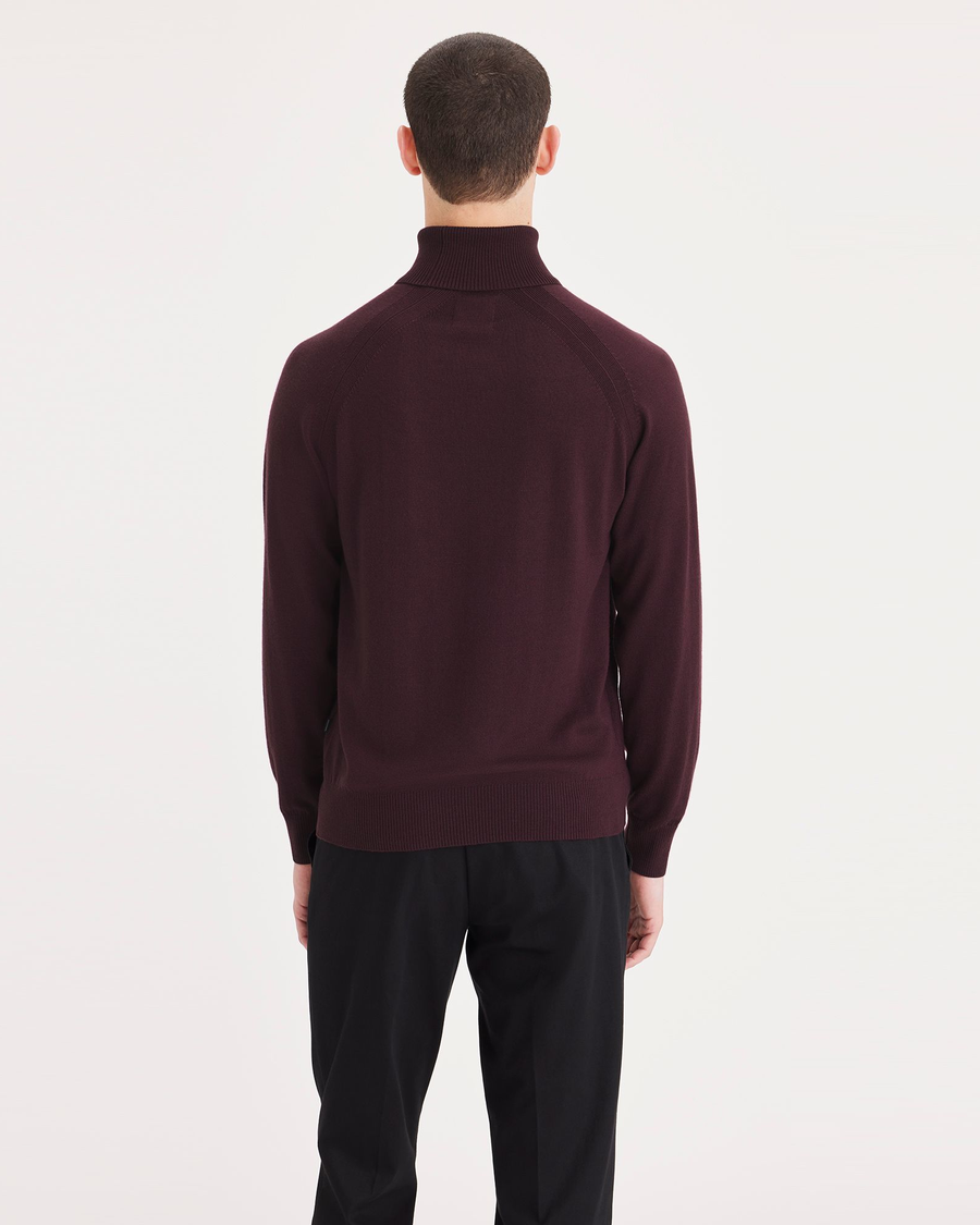 Back view of model wearing Winetasting Turtleneck Sweater, Regular Fit.