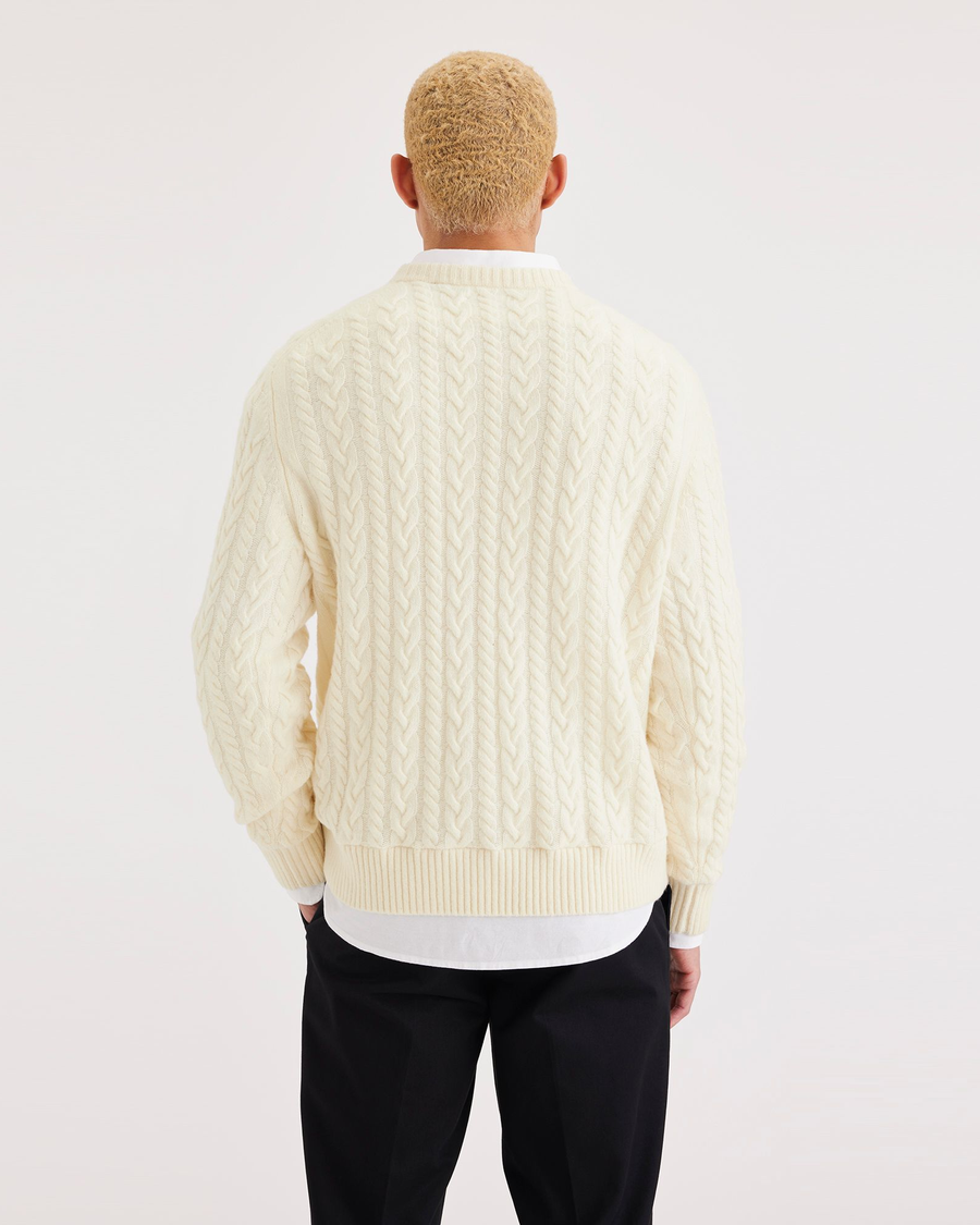 Back view of model wearing Winter White Crewneck Sweater, Regular Fit.