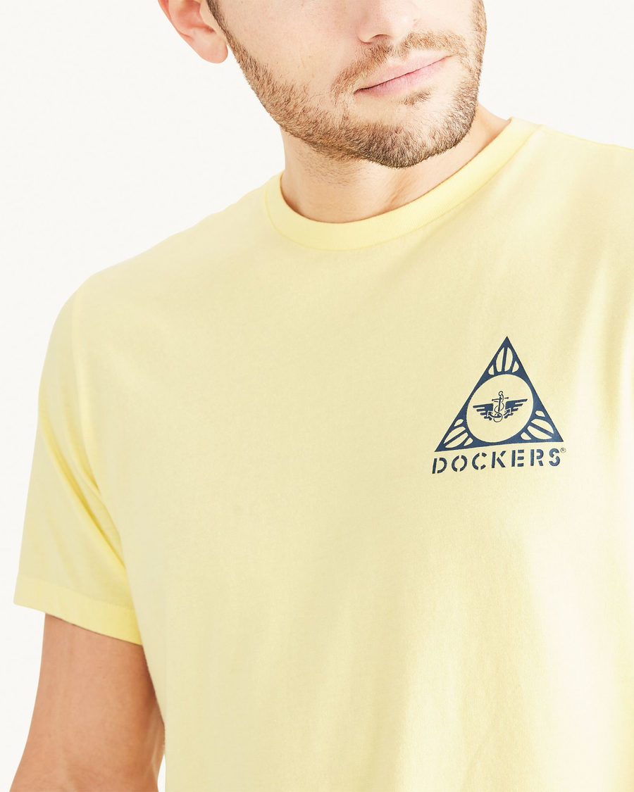 View of model wearing Yellow Pear Graphic Tee, Slim Fit.